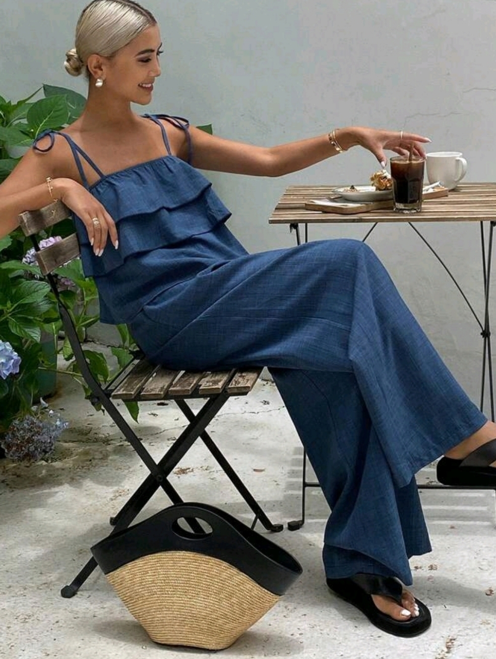 Sleeveless Ruffle Wide-Leg Jumpsuit in Denim Blue - Picture 4 of 6